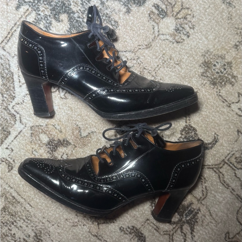Ralph Lauren Black Patent Leather Lace-Up Heeled ankle booties